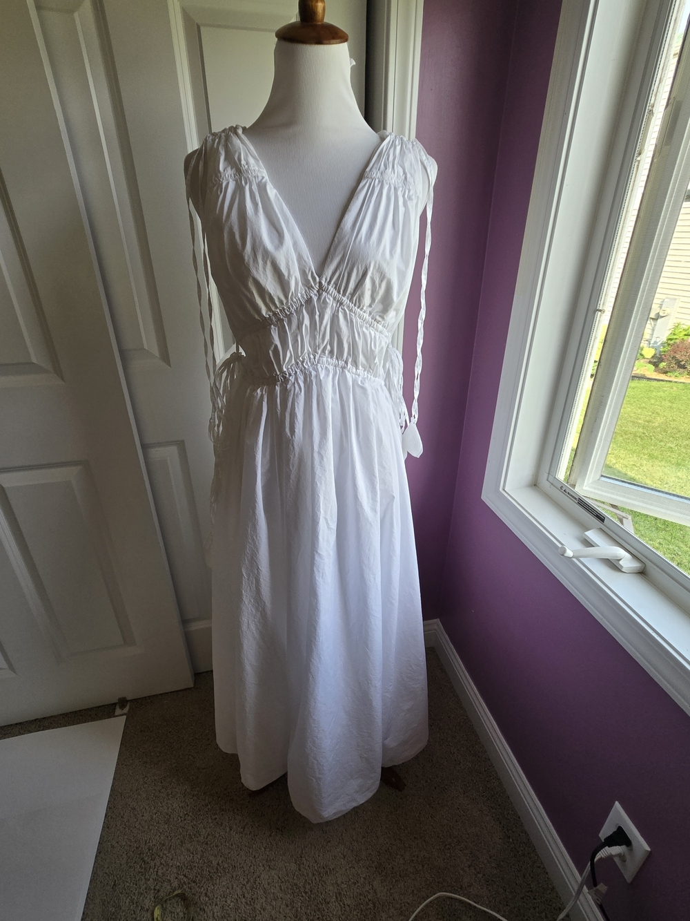 Tory Burch White V-Neck Smocked Waist Maxi Dress - 6